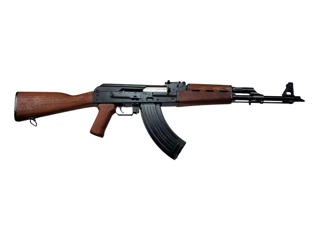 California legal Zastava Arms ZPAP M70 AK47 style 7.62x39 rifle. The new 1.5mm bulged trunnion & chrome lined barrel ZPAP! The CA legal ZPAP M70 AK-47 is fitted with a Strike Industries AK fin grip to make it a featureless rifle.