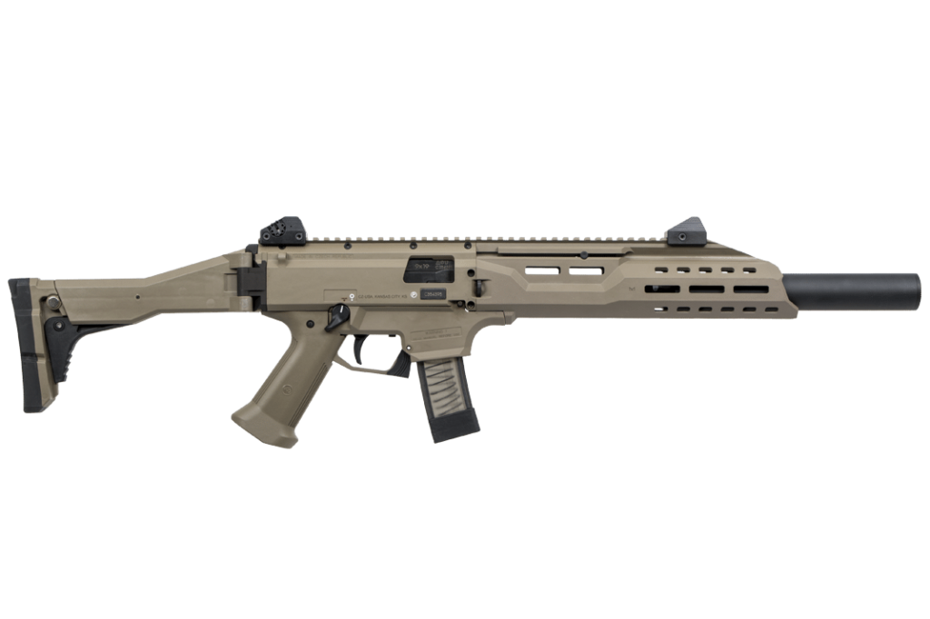 Own the California Compliant CZ Scorpion 9mm FAUX Suppressor FDE carbine, which Available right here at Cordelia Gun Exchange!