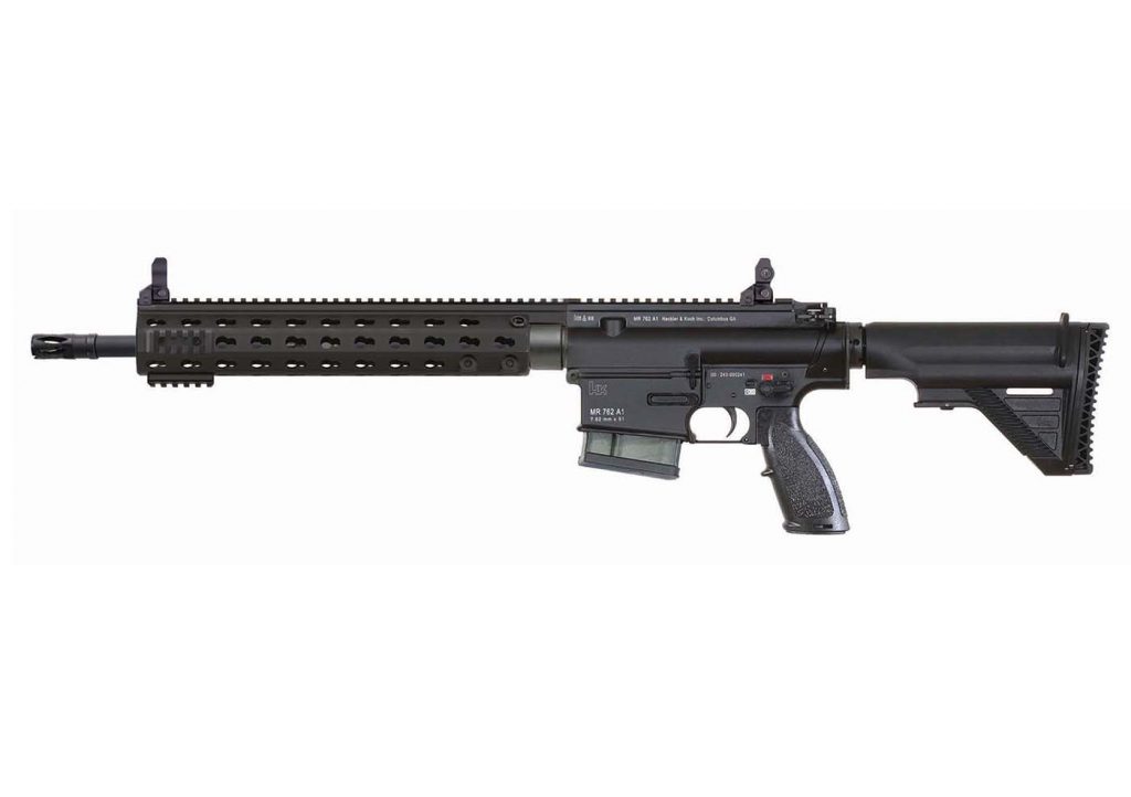 HK MR762A1 7.62x51mm CA A descendant of the HK416/417 series, the HK MR762A1 CA is a semi-automatic rifle firing 7.62 rounds. Choosing a piston and rod configuration over common gas tubing, the MR762A1 has eliminated common malfunctions found in its competition reducing wear and tear.