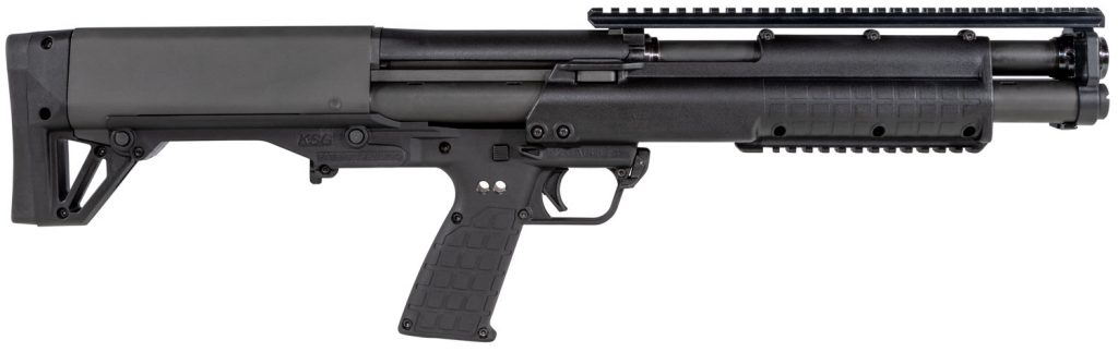 The Kel-Tec KSG black 12GA The Kel-Tec KSG black 12GA shotgun is any gun lovers dream.  Combining an extremely compact design with an innovative feeding system, the KSG brings up to 15 rounds of home defense capacity to table.