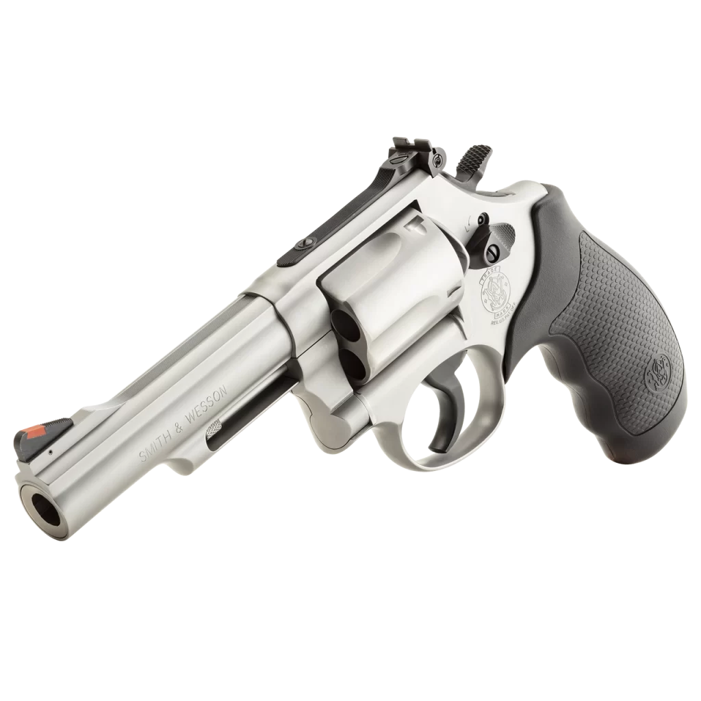 The CA compliant S&W M69 4in in 44MAG is the ideal handgun for the woods. Built to bring the power when needed in the wild, the model 69 blends the stainless steel ruggedness with weight so manageable, you will forget that it's on your side!