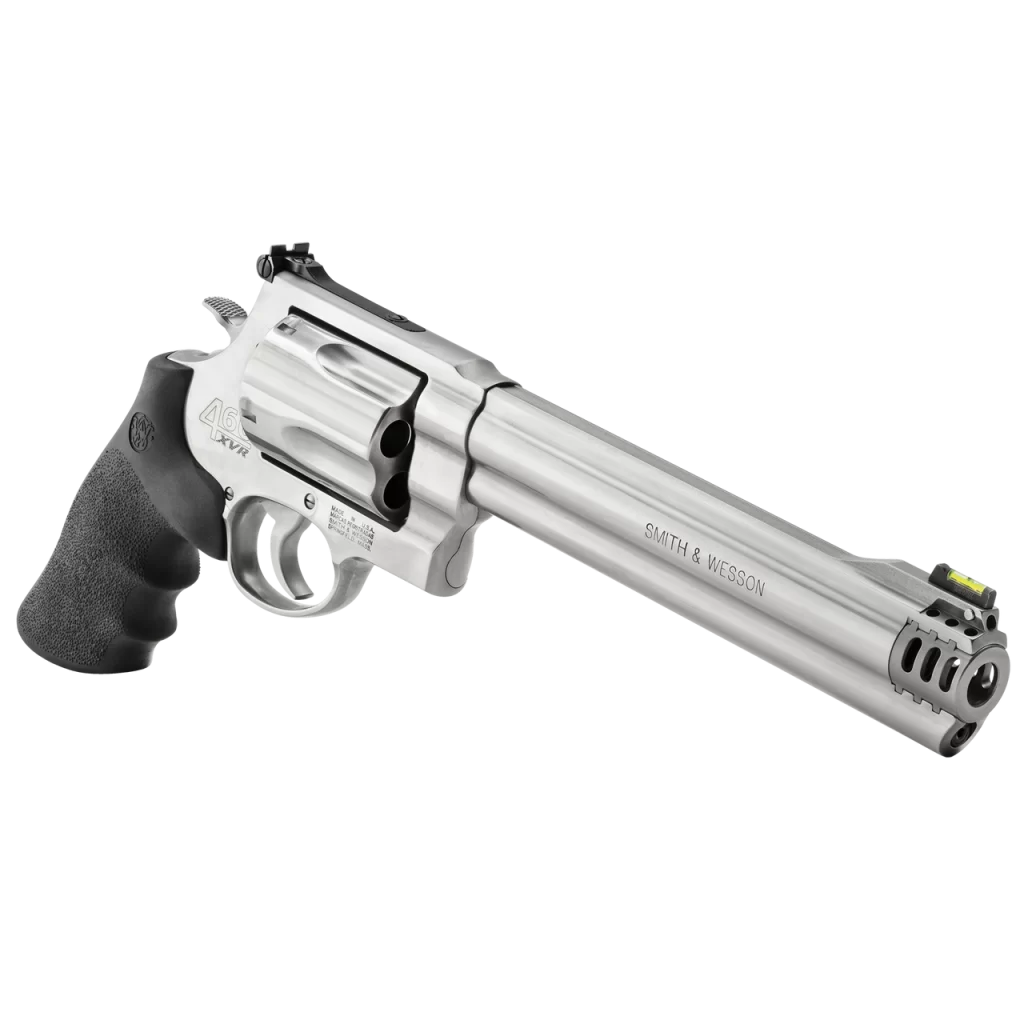 The CA S&W 460 XVR is one of the most intimidating and over the top large boar revolvers ever made. Perfect for both carry in the wilderness and for hunting large game.