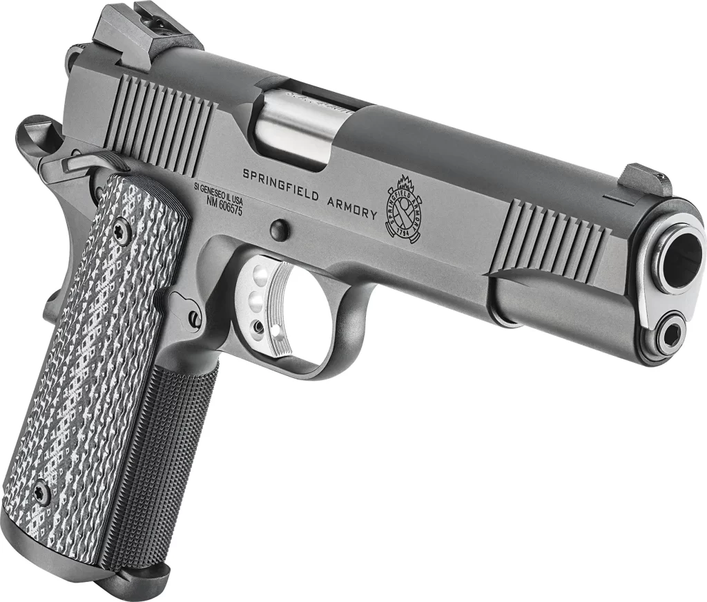 The CA compliant Springfield TRP BLK 45ACP is the production version of the famous Professional model designed specifically for special operations forces in the FBI.