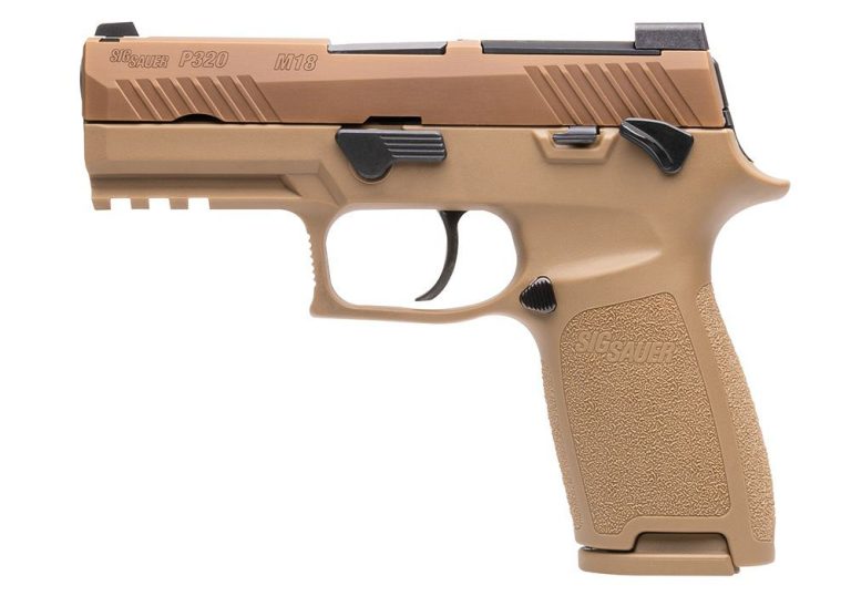 California compliant Sig Sauer P320 M18 MS Coyote Tan 9MM pistol.