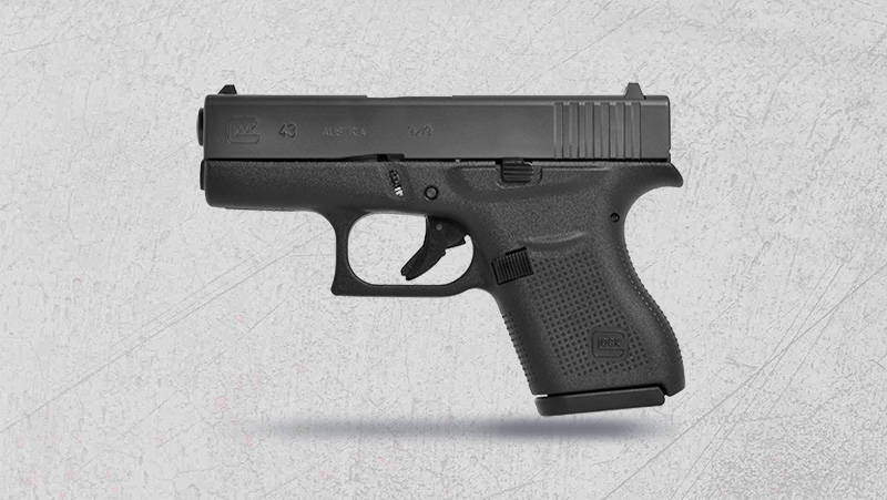 A black Glock 43 9x19 handgun