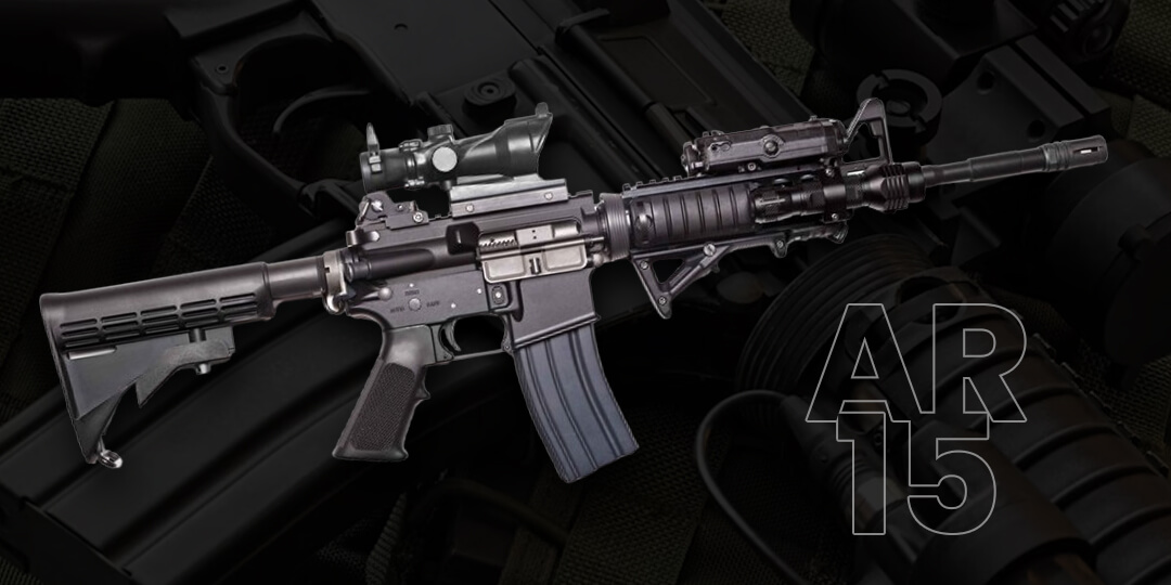 A black AR15 rifle on a black backdrop